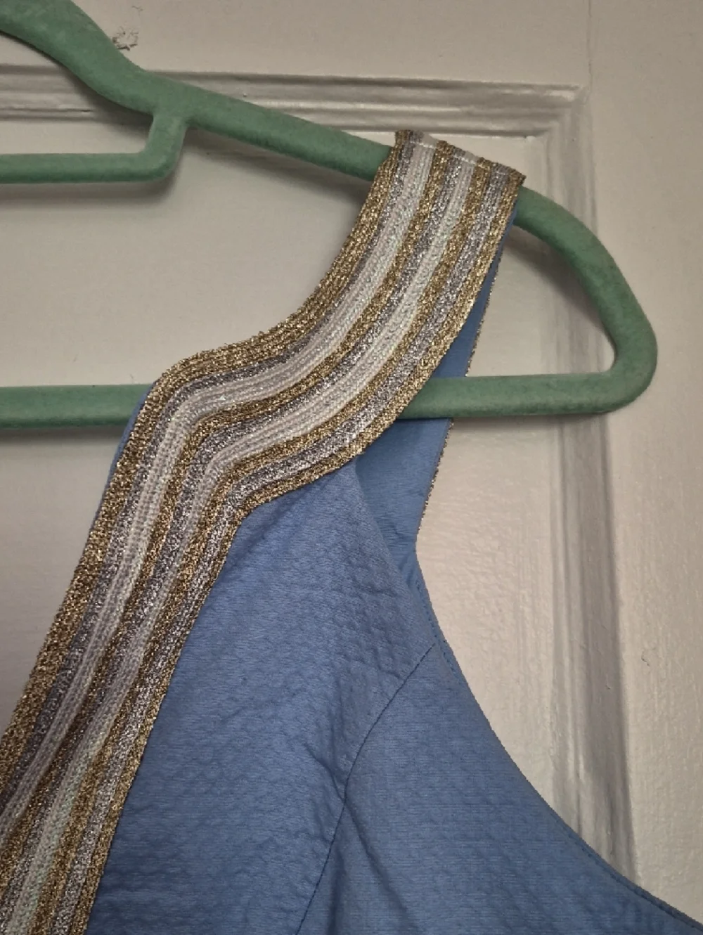 Lilly Pulitzer Powder Blue Sheath Dress with Gold Beaded V-Neck Size 4 - Picture 10 of 16